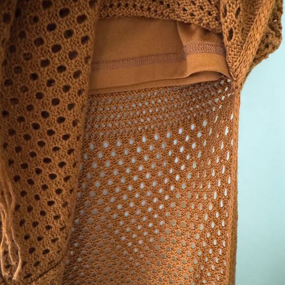 House of Harlow 1960 Revolve Fringe Hem Midi Skirt Elastic waist open knit slit - Picture 7 of 11